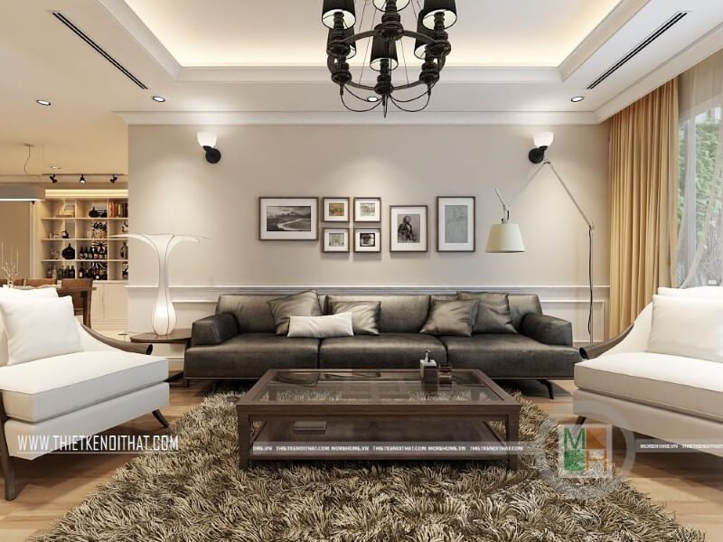 Mẫu sofa bọc da giúp phòng khách chung cư trở nên sang trọng và đẳng cấp hơn.